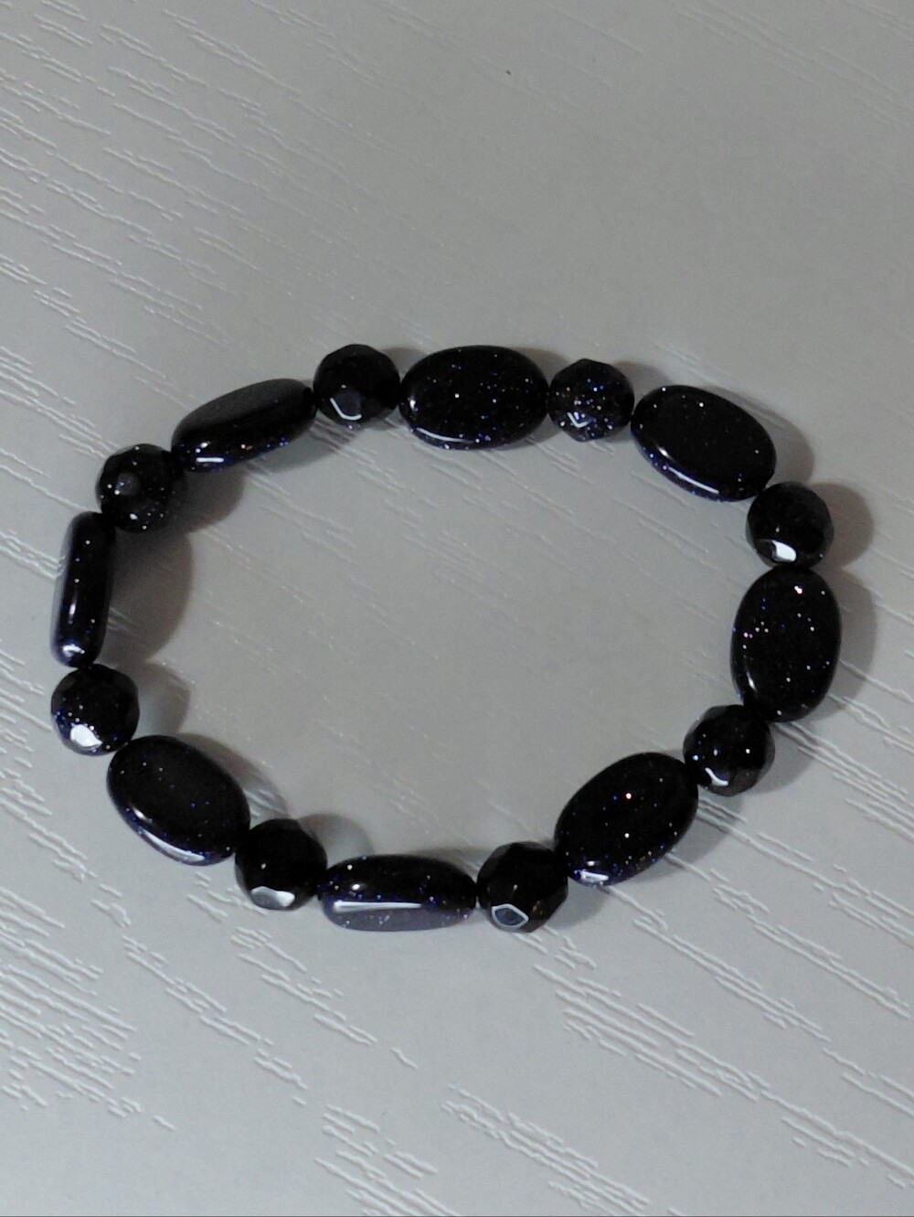 Hand Made Blue Goldstone Beaded Stretch Bracelet About 6.25 Inches - Picture 8 of 10